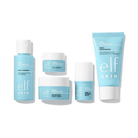 e.l.f. SKIN Jet Set Hydration Kit, Reisefreundliches Feuchtigkeitsspendendes Pflegeset, Gesichtsreiniger, Pflegebalsam, Feuchtigkeitscreme, Augencreme & Nachtcreme, Vegan & Tierversuchsfrei